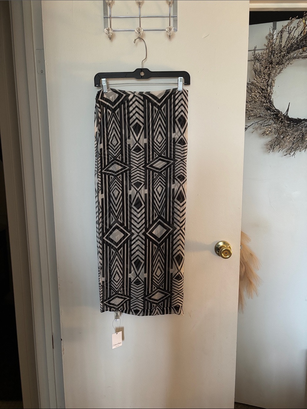 Calvin Klein Black and Cream Geometric Scarf